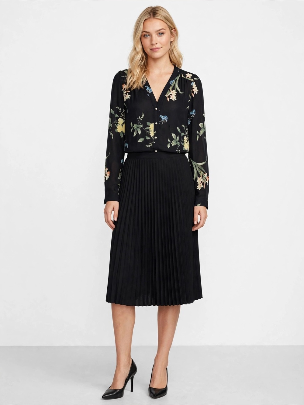 Joie elegant black flowered blouse
